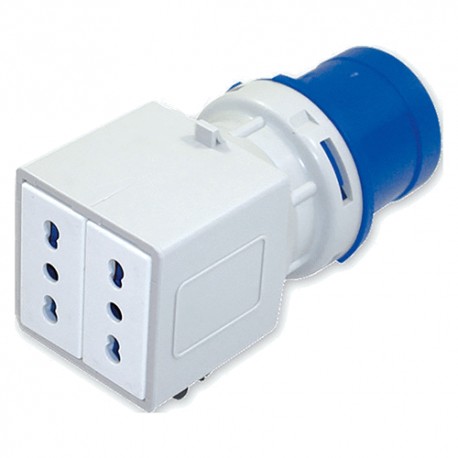 ADATTATORE CEE IP20  SPINA CEE 2P+T16A +2PRESE BIPASSO 16A
