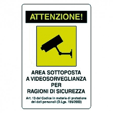 CARTELLO AREA VIDEOSORVEGLIATA IN ALLUMINIO CM 20*30