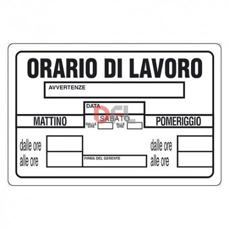 CARTELLO ORARIO DI LAVORO