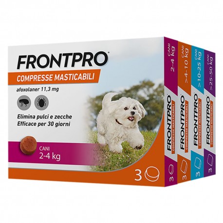 COMPRESSE ANTIPARASSITARIE MASTICABILI 'FRONTPRO' cani da 4 a 10 kg / 3 compresse da 28,3 mg (CF 1)