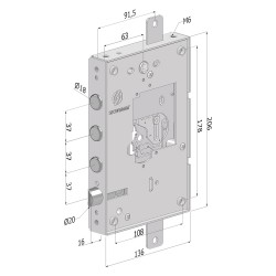 SERRATURA DA APPLICARE TRIPLICE PER PORTE BLINDATE SENZA NUCLEO '250' interasse pistoni 28 mm - SX (PZ 1)