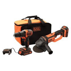 TRAPANO AVVITATORE A BATTERIA CON PERCUSSIONE + SMERIGLIATRICE IN SET 'BCK24D2S-QW' 18V - 2 ah Litio (PZ 1)