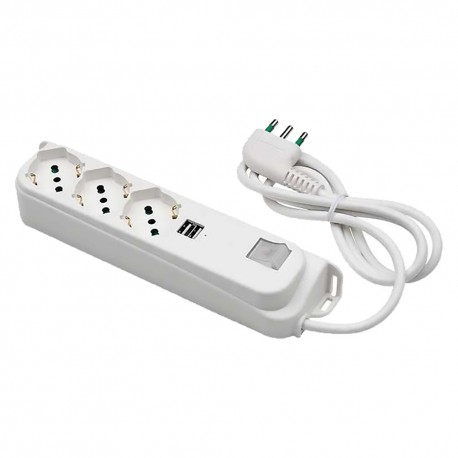 MULTIPRESA CON INTERRUTTORE + USB 3 usc. / sp.2P+T 16A + 2 usb 2,1A (PZ 1)
