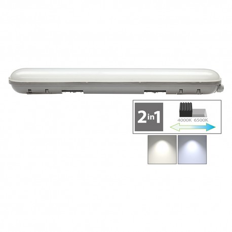 PLAFONIERA DOPPIO TUBO LED CAMBIA TONO 2 x 24W - 4000/6500K mm.600 x 100 x 68 mm (PZ 1)