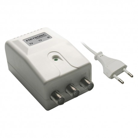 ALIMENTATORE PER AMPLIFICATORE ANTENNA 2 OUT 1 ingresso FM/UHF/VHF - 2 uscite TV (PZ 1)