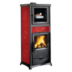 TERMOSTUFA A LEGNA 'TERMOROSSELLA PLUS FORNO DSA 4.0' 11,1 kW - colore bordeaux (PZ 1)
