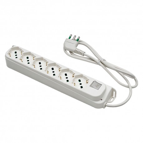 MULTIPRESA CON INTERRUTTORE 6 uscite / spina 2P+T 16A - bianca (PZ 1)