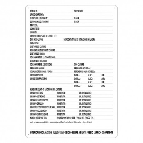 CARTELLO CONCESSIONE EDILIZIA cm 60 x 40 (PZ 10)