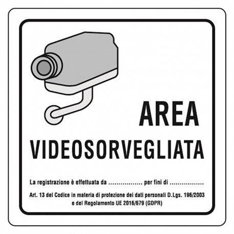 CARTELLO 'AREA VIDEOSORVEGLIATA' cm 20 x 20 (PZ 1)