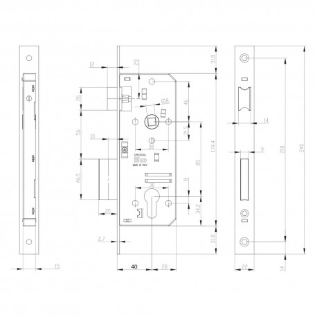 SERRATURA DA INFILARE PER PORTE IN LEGNO ART. 200 E 40 (PZ 1)