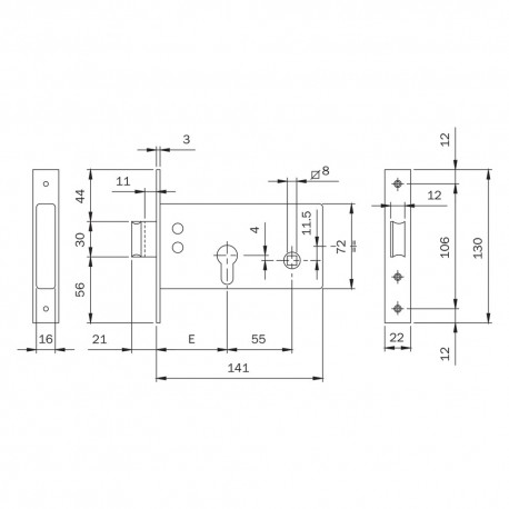 SERRATURA DA INFILARE ART. 720 E 60 - fr. mm 22 (PZ 1)