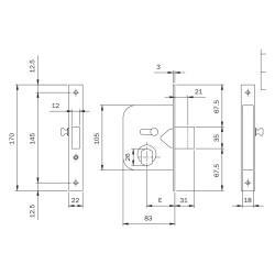 SERRATURA DA INFILARE ART .604 E 45 - catenaccio standard (PZ 2)