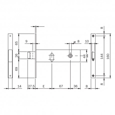 SERRATURA DA INFILARE ART. 704 1 mand. 154 x 44 x 3 - E 60 - fr.20 (PZ 1)