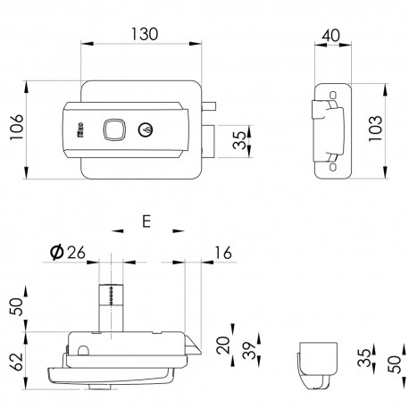 SERRATURA ELETTRICA DA APPLICARE PER FERRO ART. 52N ambidestra - E50-60-70-80 (PZ 1)