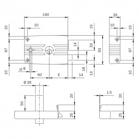 SERRATURA PORTONCINO DA APPLICARE ART. 481 3 mandate - E 60 Dx (PZ 2)