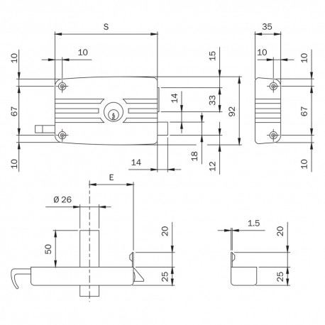 SERRATURA PORTONCINO DA APPLICARE ART. 432 3 mandate Sx - E 60 (PZ 2)