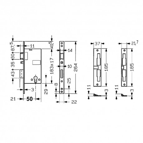 SERRATURA ELETTRICA DA INFILARE PER PORTA LEGNO ART. 581 E 49,5 - bordo quadro (PZ 1)