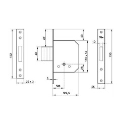 SERRATURA DA INFILARE PER PORTA LEGNO '56320' E50 - bordo quadro / 4 mandate (PZ 1)