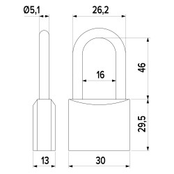 LUCCHETTO RETTANGOLARE ARCO LUNGO mm 30 (PZ 10)