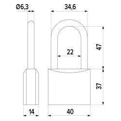 LUCCHETTO RETTANGOLARE ARCO LUNGO mm 40 (PZ 10)