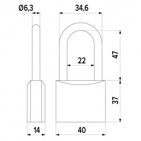 LUCCHETTO RETTANGOLARE ARCO LUNGO mm 40 (PZ 10)