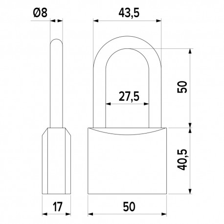 LUCCHETTO RETTANGOLARE ARCO LUNGO mm 50 (PZ 10)