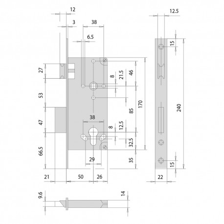 SERRATURA DA INFILARE PER LEGNO ART. 5C631 E 50 (PZ 1)