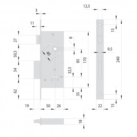 SERRATURA A DOPPIA MAPPA DA INFILARE PER FASCIA PER LEGNO ART. 57211 E 50 (PZ 1)