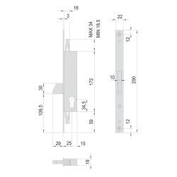 SERRATURA DA INFILARE PER MONTANTI PER ALLUMINIO ART. 46220 E25 (PZ 1)