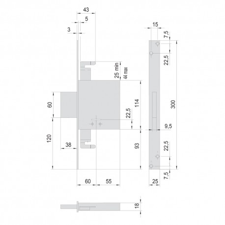 SERRATURA A DOPPIA MAPPA DA INFILARE PER LEGNO ART. 57015 E 60 (PZ 1)