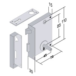 SERRATURA VERTICALE DA APPLICARE ART. 185 E 45 - lunghezza mm 70 Dx (PZ 2)