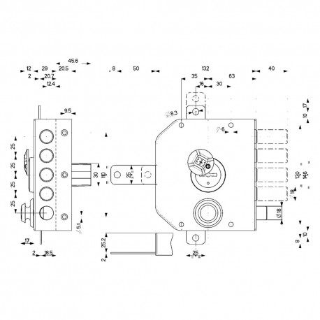 SERRATURA TRIPLICE ART. 530 Sx E 63 - mm 132 x 146 (PZ 1)