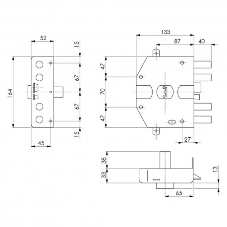 SERRATURA ELETTRICA DA APPLICARE TRIPLICE ART. 682 Dx - cilindro 70 mm (PZ 1)