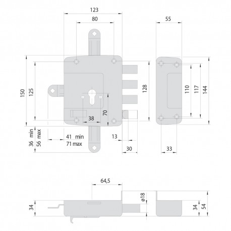 SERRATURA DA APPLICARE TRIPLICE PER LEGNO ART. 561 E 60 Sx (PZ 1)