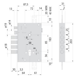 SERRATURA ELETTRICA DA APPLICARE TRIPLICE PER PORTE BLINDATE ART. 15515 E 64 - 2 mandate / 4 catenacci (PZ 1)