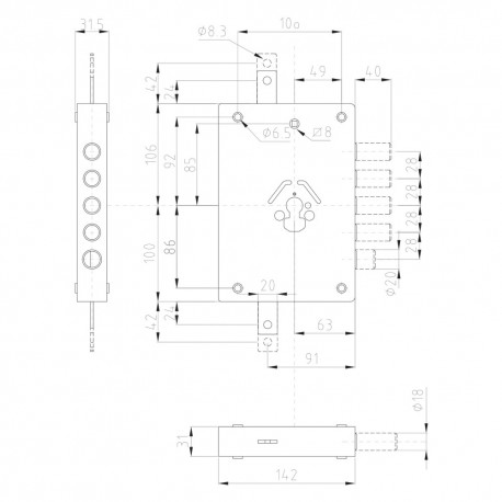 SERRATURA TRIPLICE DA APPLICARE ART. 42 art.42.7 - Sx E 70 mm 152 x 206 (PZ 1)