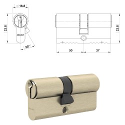 CILINDRO PROFILATO DOPPIO SERIE 'GEMMA' mm 22,5+10+45  77,5 (27,5+50) ottone (PZ 1)