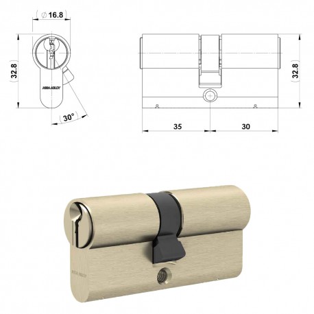 CILINDRO PROFILATO DOPPIO SERIE 'GEMMA' mm 25+10+30  65 (30+35) ottone (PZ 1)