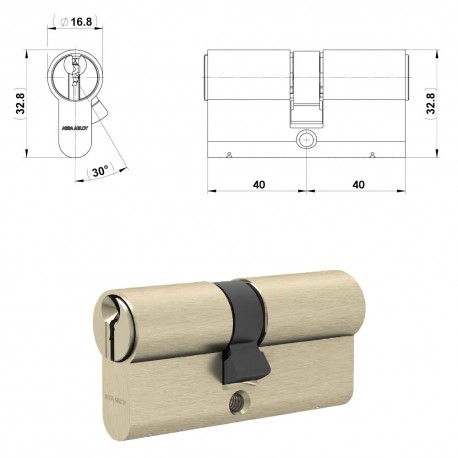 CILINDRO PROFILATO DOPPIO SERIE 'GEMMA' mm 35+10+35  80 (40+40) ottone (PZ 1)