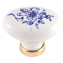 POMOLO PER MOBILI 'OVALE' base oro luc. / fondo bianco / decoro N.44 (PZ 10)