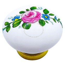 POMOLO PER MOBILI 'TONDO' base oro luc. / fondo bianco / decoro N.31 (PZ 10)