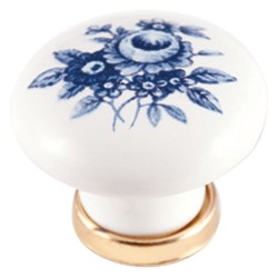 POMOLO PER MOBILI 'TONDO' base oro luc. / fondo bianco / decoro N.69 (PZ 10)