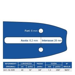 BARRA PER MOTOSEGA '041' MAYA 3/8 - sp.1,3 -56/57 magl.lung.40 cm (PZ 1)