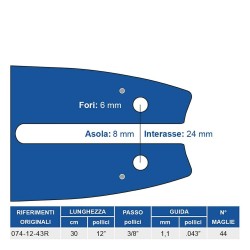 BARRA PER MOTOSEGA '074' MAYA 3/8 - sp.1,1 -44 magl.lungh. 30 cm (PZ 1)