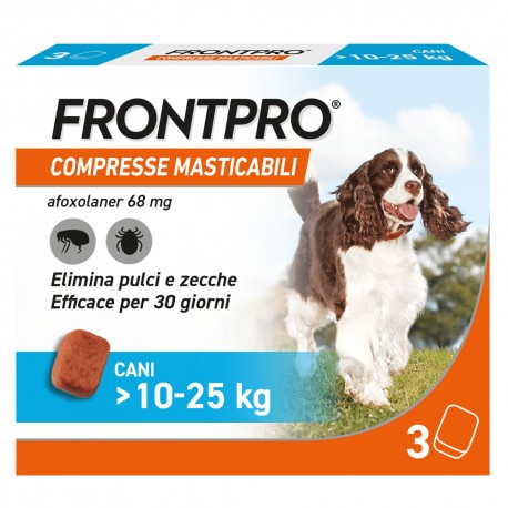 COMPRESSE ANTIPARASSITARIE MASTICABILI 'FRONTPRO' cani da 10 a 25 kg / 3 compresse da 68 mg (CF 1)