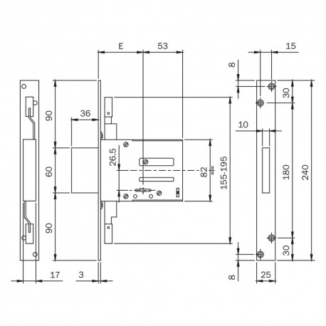 SERRATURA A DOPPIA MAPPA DA INFILARE PER FASCIA ART. 663 E 70 - scatola mm 123 x 82 (PZ 1)