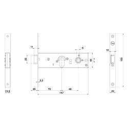 SERRATURA MECCANICA DA FASCIA 875 E70-1 mand.fr.22/int.48 mm. (PZ 1)