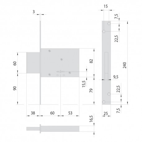 SERRATURA A DOPPIA MAPPA DA INFILARE PER FASCIA PER FERRO ART. 57013 E 60 (PZ 1)