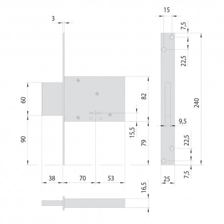 SERRATURA A DOPPIA MAPPA DA INFILARE PER FASCIA PER FERRO ART. 57013 E 70 (PZ 1)