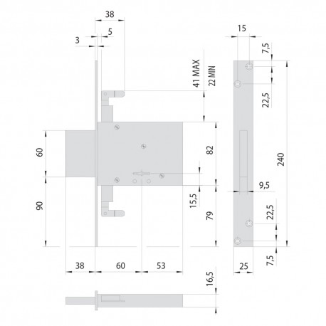 SERRATURA A DOPPIA MAPPA DA INFILARE PER FASCIA PER FERRO ART. 57016 E 60 (PZ 1)